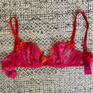 Agent Provocateur Lace Polka Dot Hot Pink and Red Bra 32B